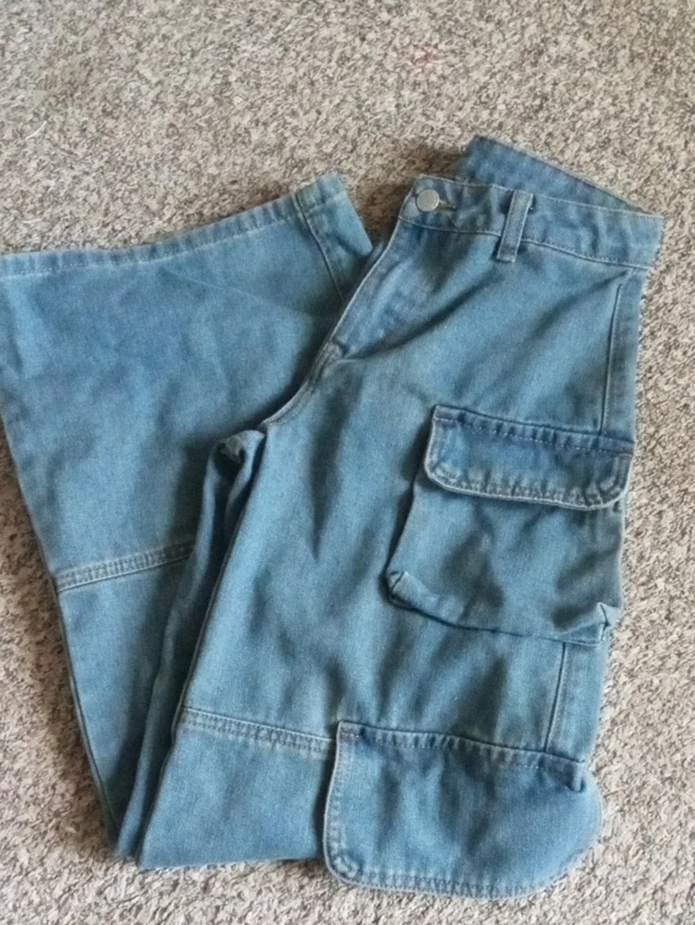 Teen Girl's Blue Cargo Jeans - Classic Utility Style